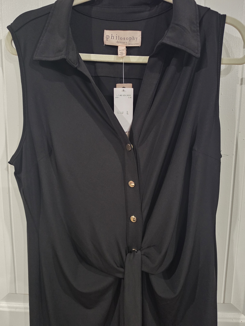 Philosophy Dresses Black Sleeveless Button-Front Knot Dress XL